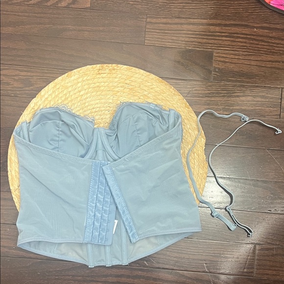 Y2k Elegant Lace Mesh Bustier Corset in Light Blue - Picture 14 of 14